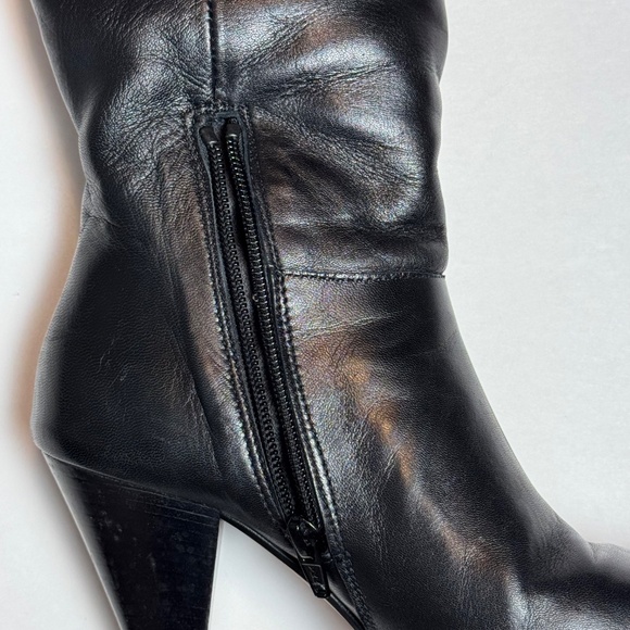 L'Intervalle Black Leather Mid-height 3.5" Cone Heel Boot, Women's Size 6.5 / 37 - Picture 10 of 14
